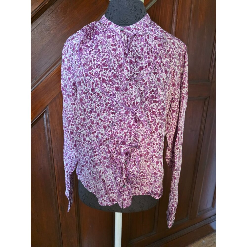 Garnet Hill Womens Size 8 Floral Silk Blouse Pink & White